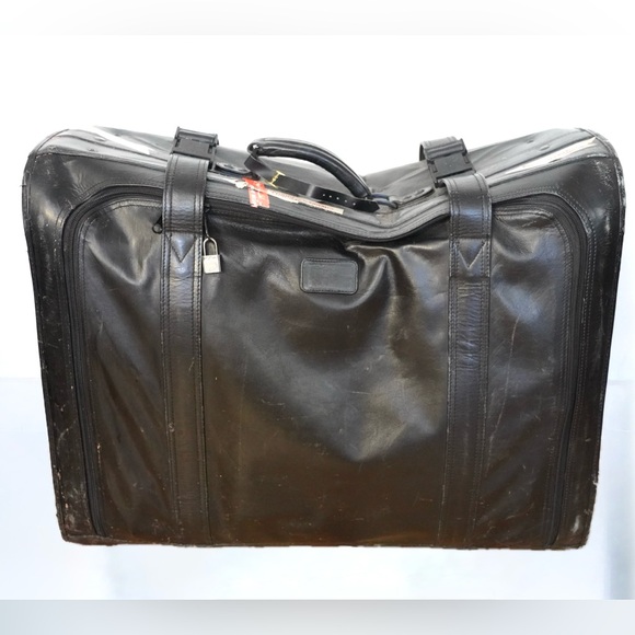 Tumi Black Leather Vintage 1970's Weekender Suitcase